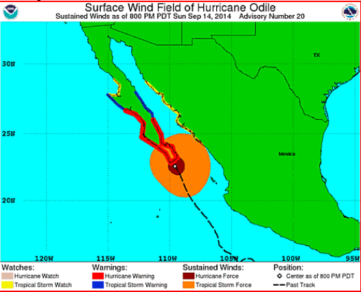 Cabo weather - Hurricane Odile eye